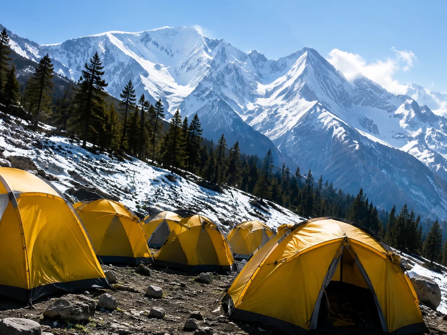 Tents pitched in the Himalayas